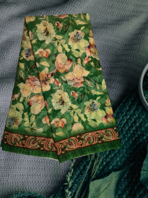 Parrot Green Cotton Floral Saree ? Digital Gulmohar Print