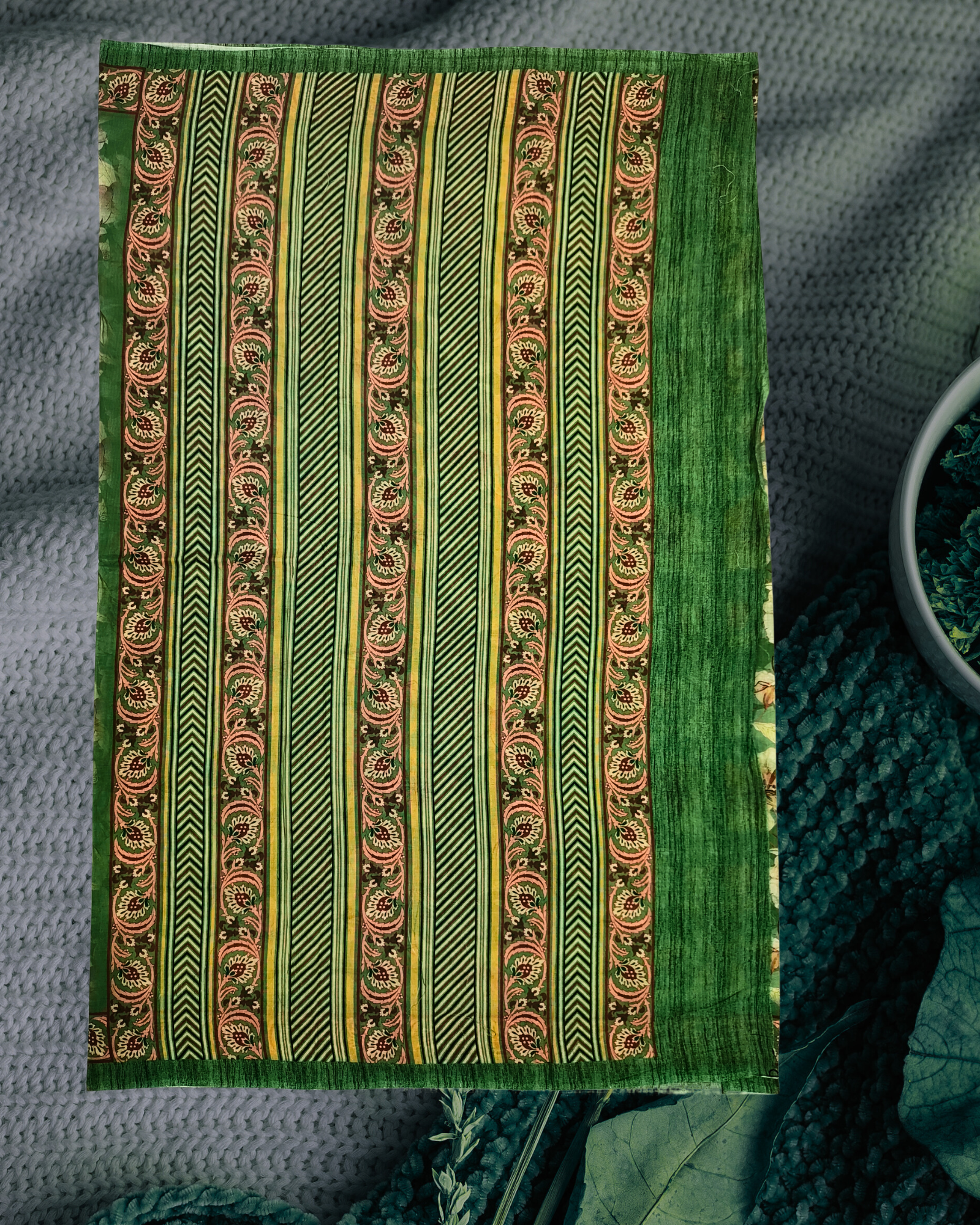 Parrot Green Cotton Floral Saree ? Digital Gulmohar Print - Image 6