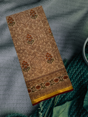 Beige-Brown Cotton Saree ? Kalasukruti Ethnic Floral Design
