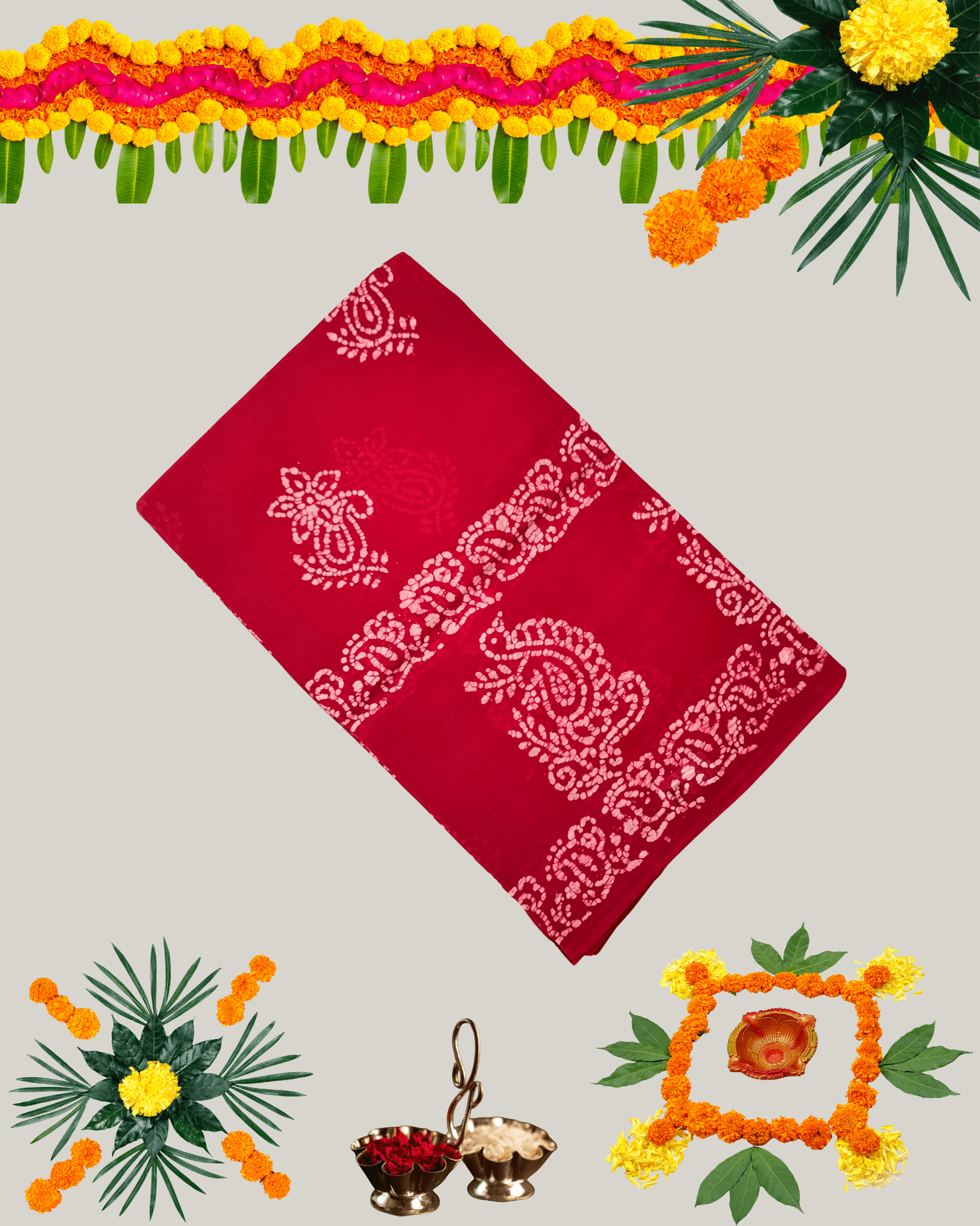 Maroon Cotton Saree with Traditional Bandhani Print