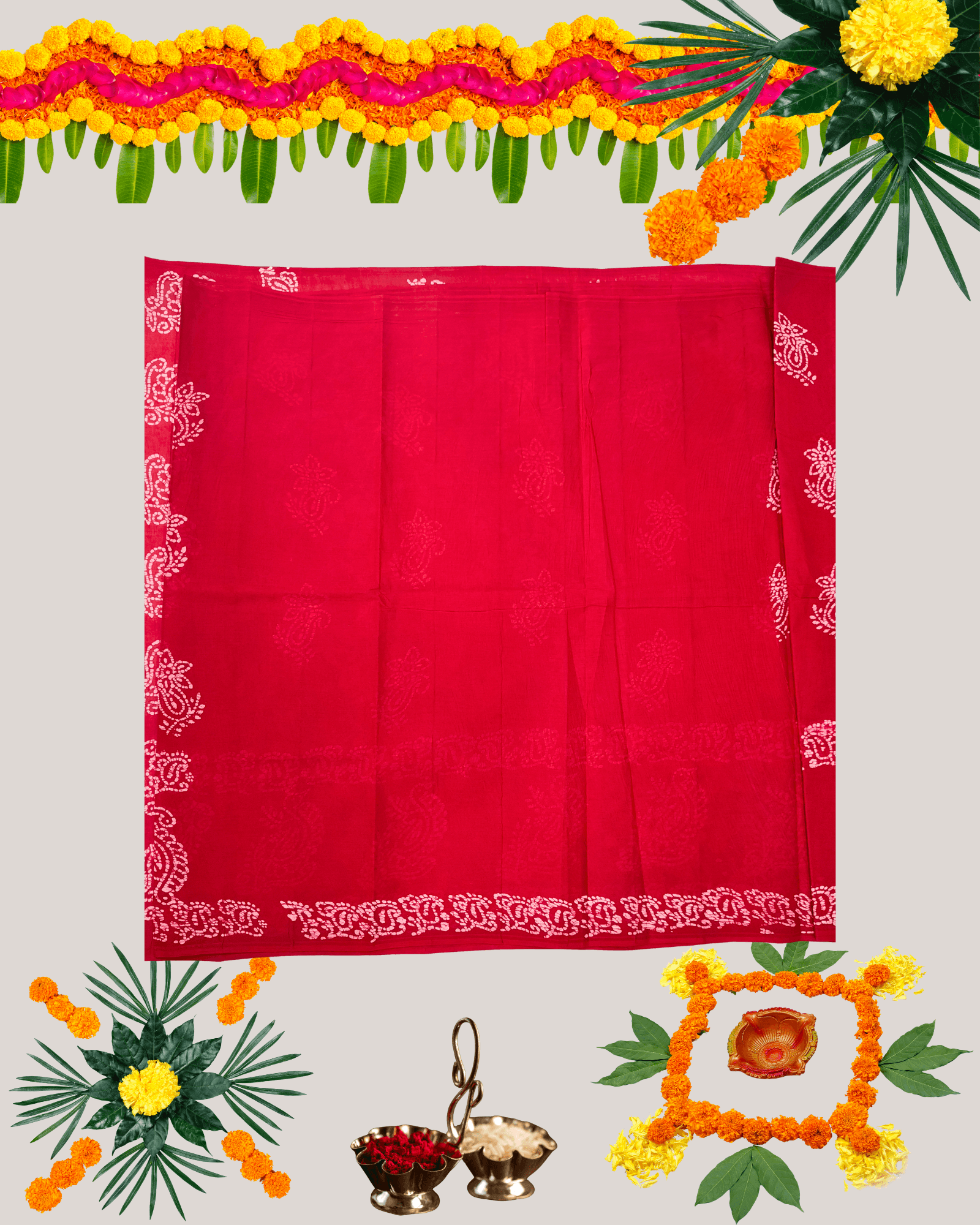 Maroon Cotton Saree with Traditional Bandhani Print - Image 3