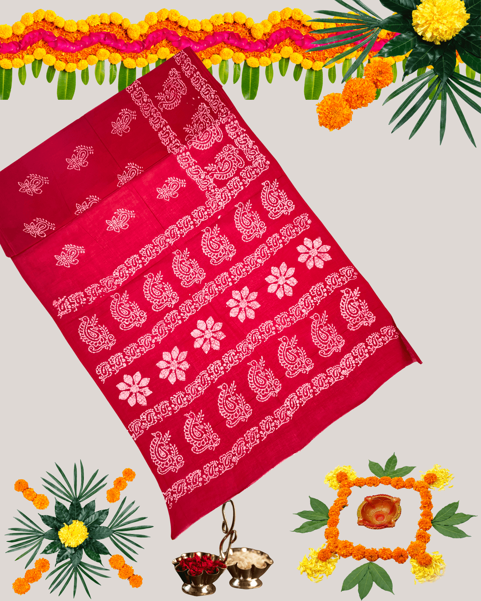 Maroon Cotton Saree with Traditional Bandhani Print - Image 4