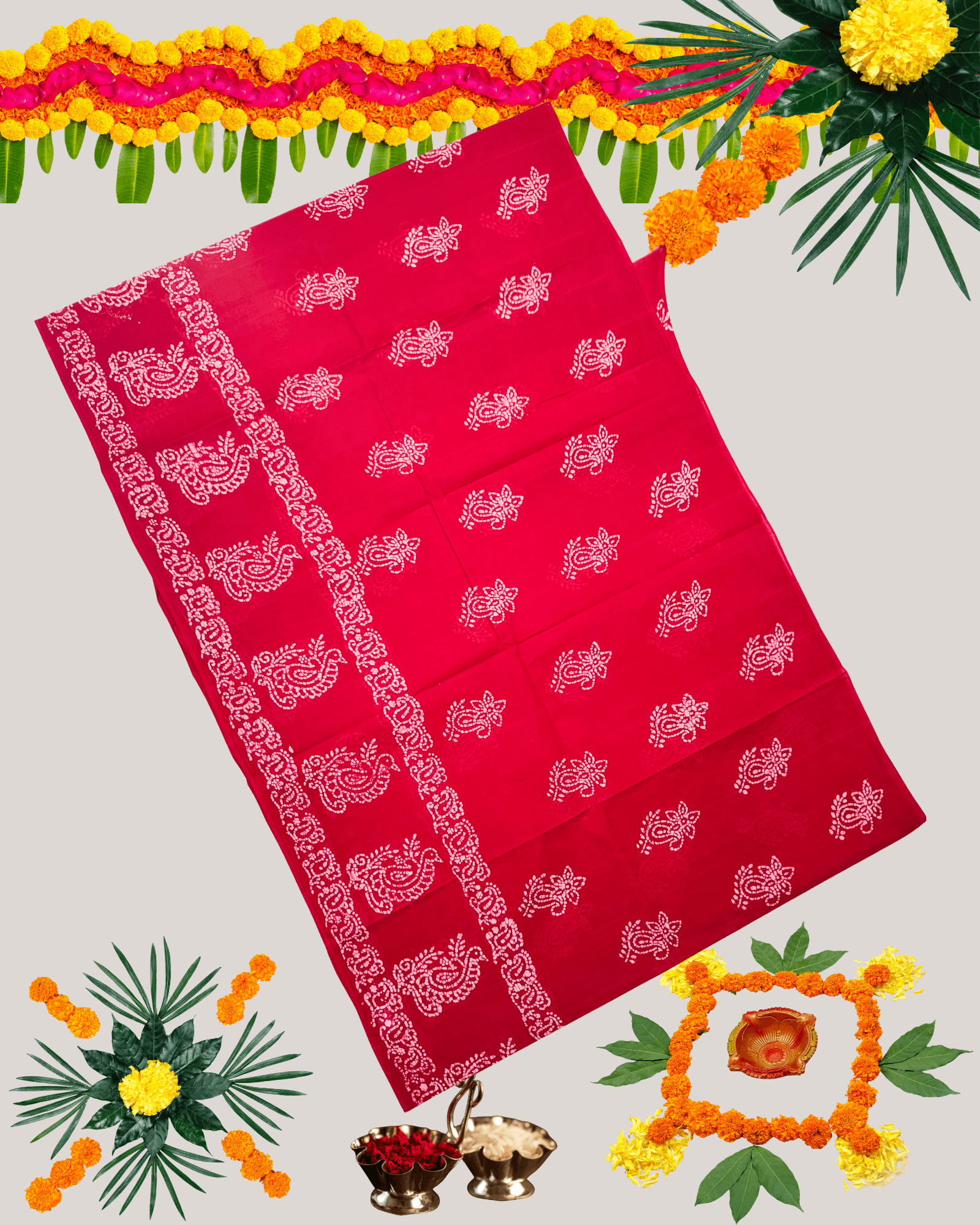 Maroon Cotton Saree with Traditional Bandhani Print - Image 5