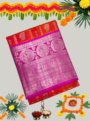 The Venkatagiri Royal: Pure Handloom Silk Saree with Heavy Zari Brocade | Heirloom Collection