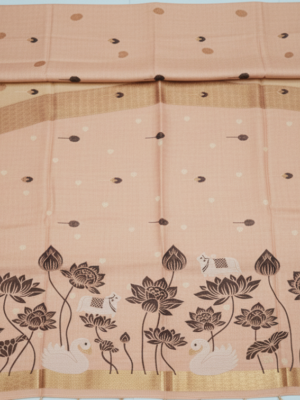 Fancy Linen Cotton Saree with Handcrafted Lotus & Nature Motifs - Blush Peach