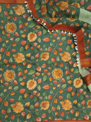 Cotton Magic Mudra Collection Saree - Rust & Pistachio Nature Trail