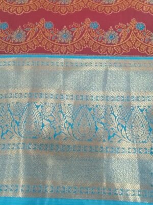 Darmavaram semi silk saree with zari border - Maroon
