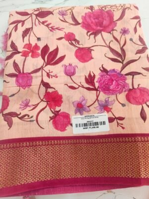 Ruby Silk Digital Print Sarees - Cream Pink