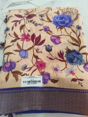 Ruby Silk Digital Print Sarees - Cream Violet