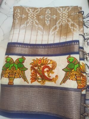 Ruby Silk Digital Print Sarees - Cream Brown