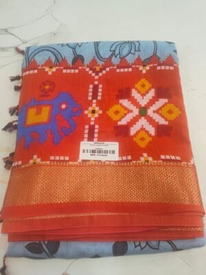 Ruby Silk Digital Print Sarees - Blue & Red