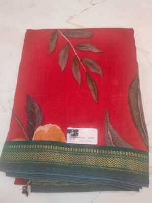 Ruby Silk Digital Print Saree with Elegant Floral Motifs - Rani Red