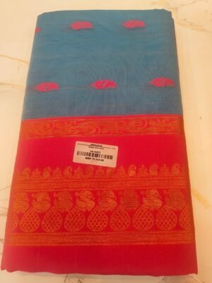 Gadwal Cotton Saree - Sky Blue