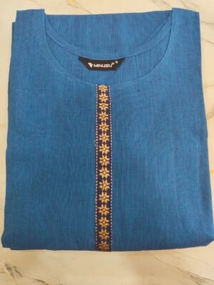 Fancy Cotton Kurthi Sky Blue - M